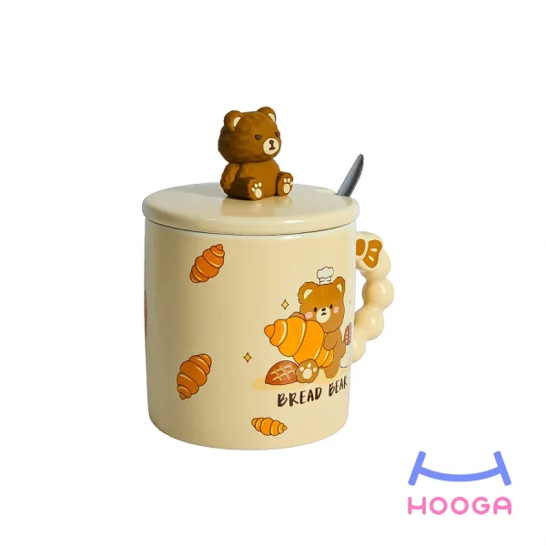 ماگ دسته پاپیونی طرح خرس و کروسان