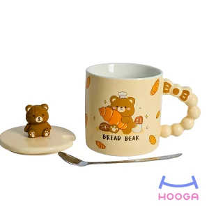 ماگ دسته پاپیونی طرح خرس و کروسان
