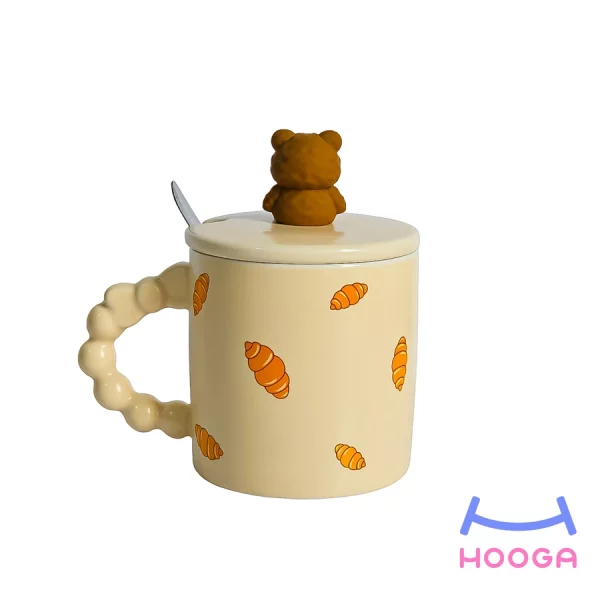 ماگ دسته پاپیونی طرح خرس و کروسان