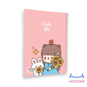 دفتر مشق مجلد 100 برگ سری cute life طرح دختر و آفتابگردون